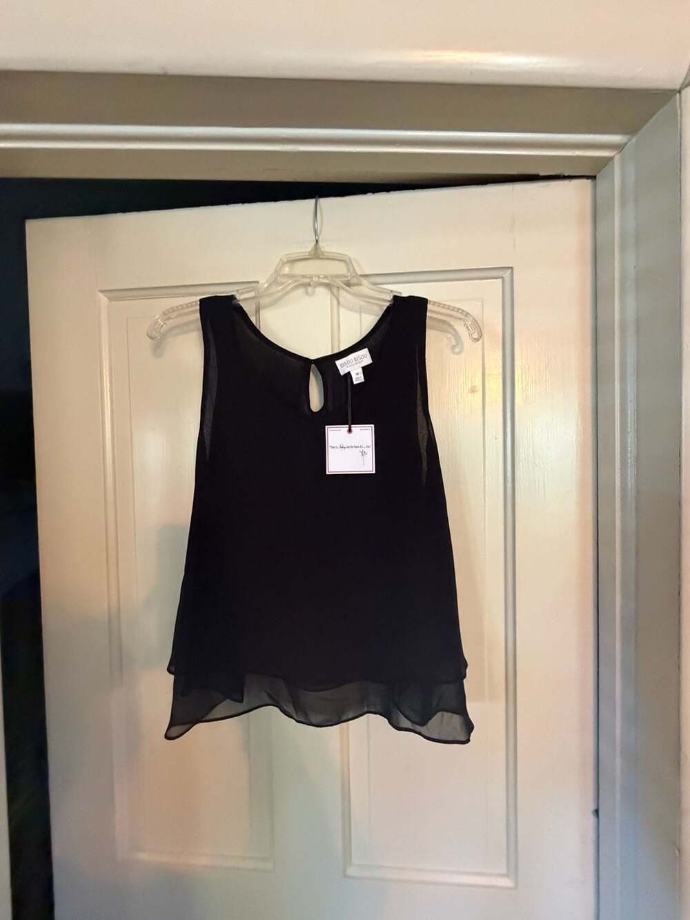 Bisou Bisou Chiffon Tank Top Size M Black Layered Flowy Blouse